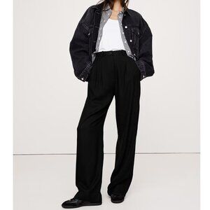 NWT! Banana Republic Black SoHo Wide-Leg Drapey Twill High-Rise Pants 14R